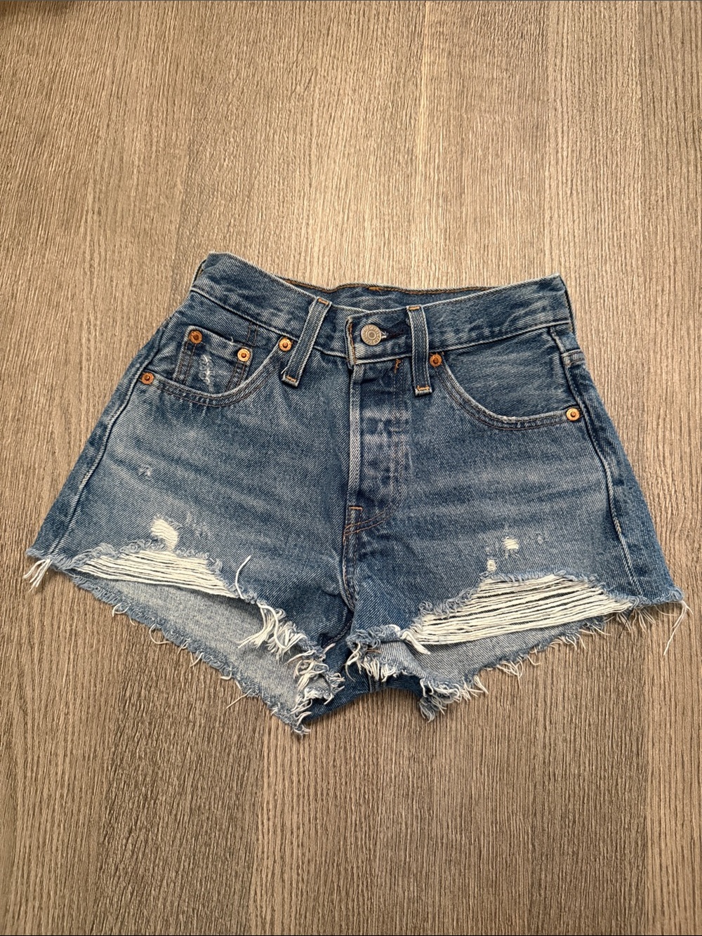 Levi's Distressed Cutoff Denim Shorts - Mid Blue